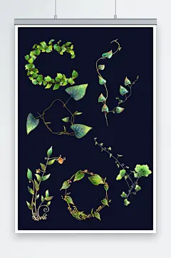 国潮风藤条青藤植物树叶春季插画元素