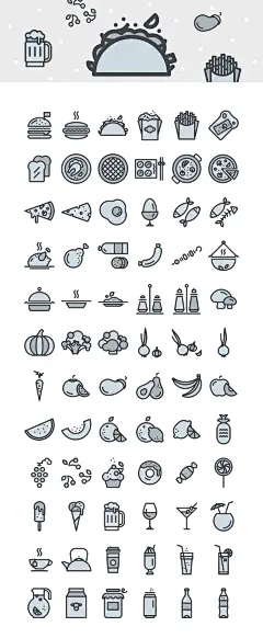 Creaticons: 216 Food &amp; Beverages Vector Icons - Sliceberry : One of the most impressive collection of food and beverage icons you'll find available in different formats like: AI, EPS, SVG, PNG and PDF.