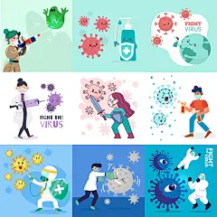 对抗病毒AI矢量素材 新型冠状病毒抗疫消灭细菌卡通海报 设计素材-淘宝网