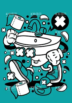 卡通洗手盆  - 源文件下载【酷图网】插画,图案,衣服,样品,模板,素描,卡通,图形,背景,个性,展板,海报,形象,骷髅,设计,洗手盆,
