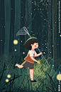 森林探险少女人物插画卡通素材
