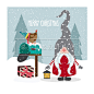 手绘卡通圣诞老人雪地月亮兔子小木屋圣诞节装饰海报插画设计素材-淘宝网