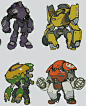This may contain: four different types of cartoon characters in various colors and sizes, each with their own character