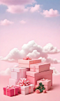 A-stack-of-pink-gift-boxes-with-clouds-in-a-pastel