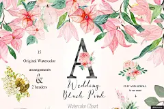 胭脂红 水彩 花卉 元素 花环 花式 模库优选