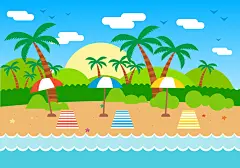 夏季海滩椰树矢量插图Summer Vector Illustration.zip-设计元素-美工云(meigongyun.com)