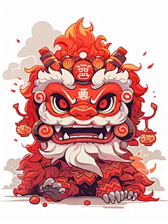 红色狮子元素素材图AI图元素数字艺术