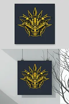 金色创意黑暗风骷髅插画-众图网