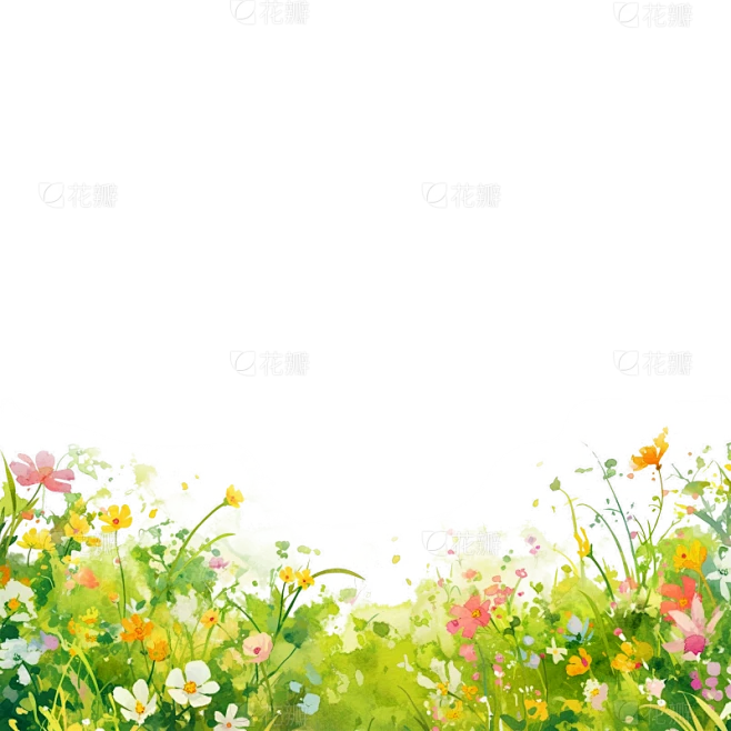 植物系列插画风草丛小花元素素材-花瓣网