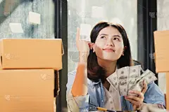 拿着,幸福,女人,有序,泰国,金融顾问,办公室,看,概念,女性
