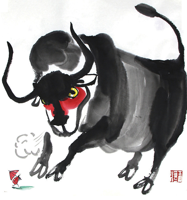 画儿晴天水墨牛彩墨牛画儿晴天牛画宣纸牛画
