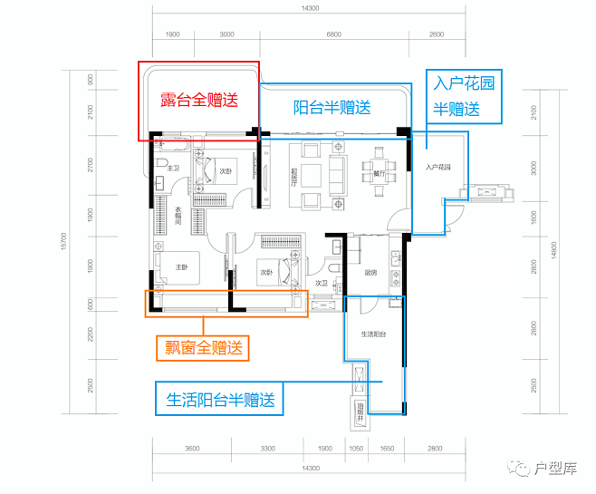 中铁云湾,高层户型，130平米 超大赠送零公摊+超大横厅+全面宽大阳台（整个户型赠送约39.7平方米），专利户型