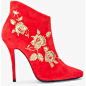 BALMAIN Red Anita Embroidered Suede Bootie