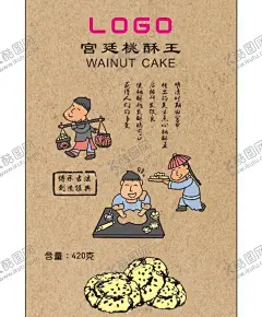 传统桃酥海报 【酷图网】传统,宫廷,桃酥王,卡通,牛皮纸,