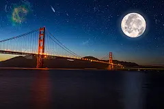 Golden Gate Bridge in San Francisco CA night full moon