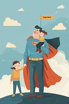 AI数字艺术感恩父亲节超人爸爸插画
