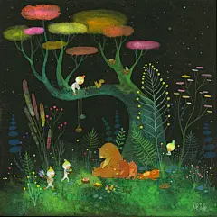 #色彩# Aaron Piland和Ayumi Kajikawa是一对心怀艺术的夫妻，居住在美国俄勒冈州波特兰市郊外的一个小别墅里。他们用如梦的水彩，轻轻涂抹内心美好的花园。月光与星空坠落的天境里，落满水晶，花树，飞鸟与岛屿。时光在画中凝固，遥远的记忆穿过一簇簇的灯盏在此刻相会。 ​ ​​​​