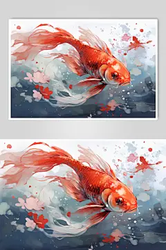 AI数字艺术中国风国潮红色锦鲤插画-众图网