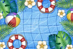 夏季海边沙滩海景插画海报素材