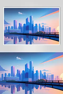 AI数字艺术城市建筑剪影扁平插画-众图网