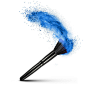 makeup brush with blue powder isolated stock photo