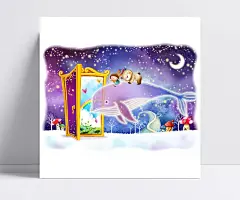 海豚上的小孩和小熊卡通插画|PSD分层素材,插画,海豚,卡通,卡通人物,漫画人物,门,蘑菇,树木,小孩,小熊,月亮,紫色星空,卡通人物,PSD分层素材,PSD素材