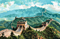 彩绘长城建筑装饰画