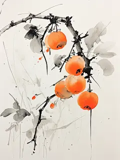 成熟的柿沉重地挂在树枝上海报