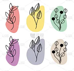 一组抽象的植物。剪影。收集手绘，植物和治疗孤立的植物。草本植物设计模板。带有抽象色彩的树枝和叶子