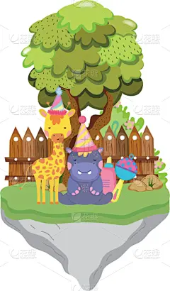 小的,河马,长颈鹿,派对帽,可爱的,华丽的,玩具,动物,儿童,问候