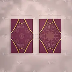 名片模板勃艮第与曼荼罗黄金装饰为您的品牌。