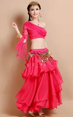 包邮送头饰 高档单肩肚皮舞套装 2015新款 印度舞蹈服装演出服 