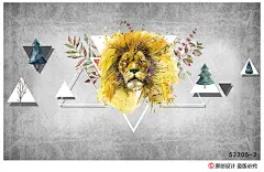 复古北欧风动物肖像墙纸立体几何图形背景工作室壁纸斑马狮子壁画-淘宝网