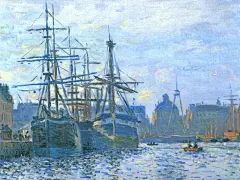 莫奈油画码头景象海报背景 平面电商 创意素材