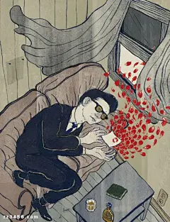 有些压抑的关于失眠的美式插画图片