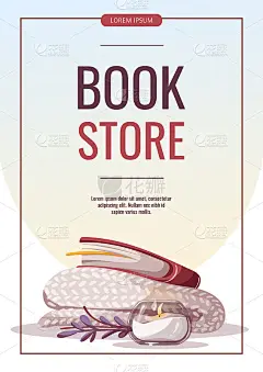 有书、毯子和蜡烛的宣传单。书店，书店，爱书人，爱书人，温馨的家概念。