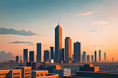 市区全景大楼城市剪影扁平插画图片