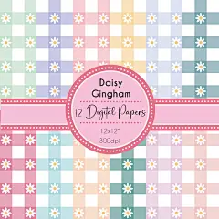 Daisy Gingham pastels scrapbook papers, 12x12 digital papers, Pastel scrapbooking papers for crafts, printable retro 90's gingham papers