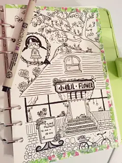 #小性兒の手繪本#梦想中的花店，画着画着就来了个满屏～可能是受了秘密花园的影响啦～#可爱手绘##手帐生活##填色本#