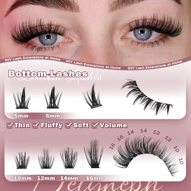 Amazon.com: Delyneph Fluffy Lash Clusters Kit with Bottom Lashes 100D ...