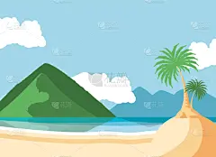 夏天,山脉,地形,海滩,植物群,模板,自然美,海岸线,休闲