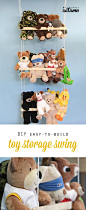 get those stuffed animals off the ground with this easy to build DIY hanging toy storage swing: 
