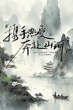 携手热爱奔赴山河海报山水设计图