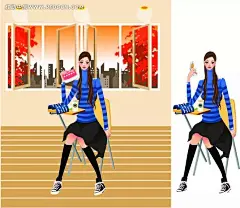 坐在桌子上的长腿女孩韩国矢量人物插画AI|绘画设计|角色|卡通人物|卡通人物图片|漫画人物|人物插画|人物素材|人物图片|矢量人物|矢量图|手绘人物|水彩|坐着的女生