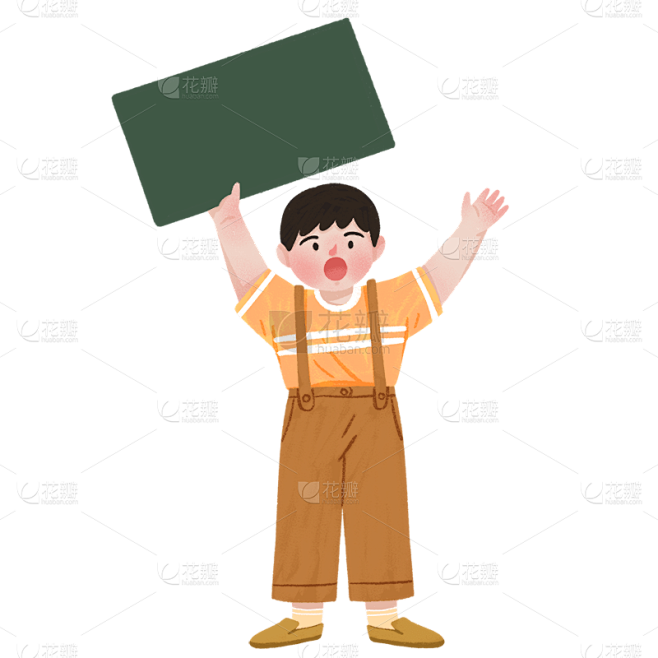 手绘-人物举牌动作贴纸-男孩