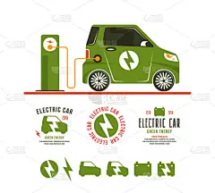 电动汽车的插图。图标和标签