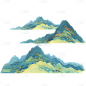 中国风通用青绿色工笔画山水元素素材