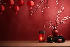 红色喜庆新年春节喜庆氛围感背景图