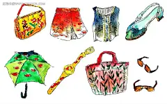 杂项女性雨伞包墨镜手绘水彩插图psd分层|PSD分层素材|包包|表|插画|插图|简笔|卡通|裤子|漫画|墨迹|配图|生活|生活百科|手绘|水彩|涂鸦|线描|鞋子|衣服|雨伞|杂物