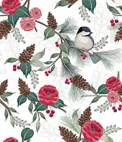 矢量插图的一个美丽的花卉图案在冬天新年快乐和圣诞贺卡。